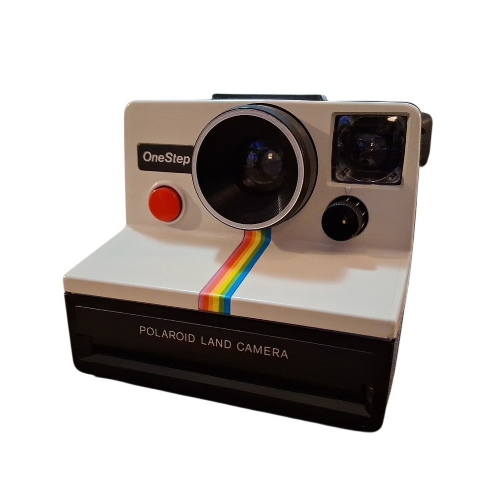 Vintage Polaroid One Step Land Camera SX-70 with Strap & Rainbow Stripe Black
